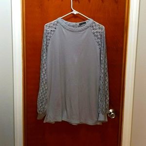Lace arm/Grey knit blouse. Miholl XXL